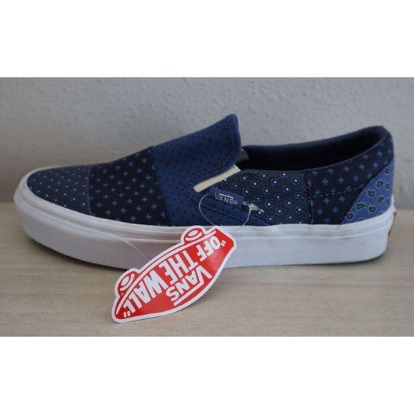VANS Men's 6 Women's 7.5 Blue Tie Print Patchwork Classic Slip-On Shoes SIB - Picture 4 of 5
